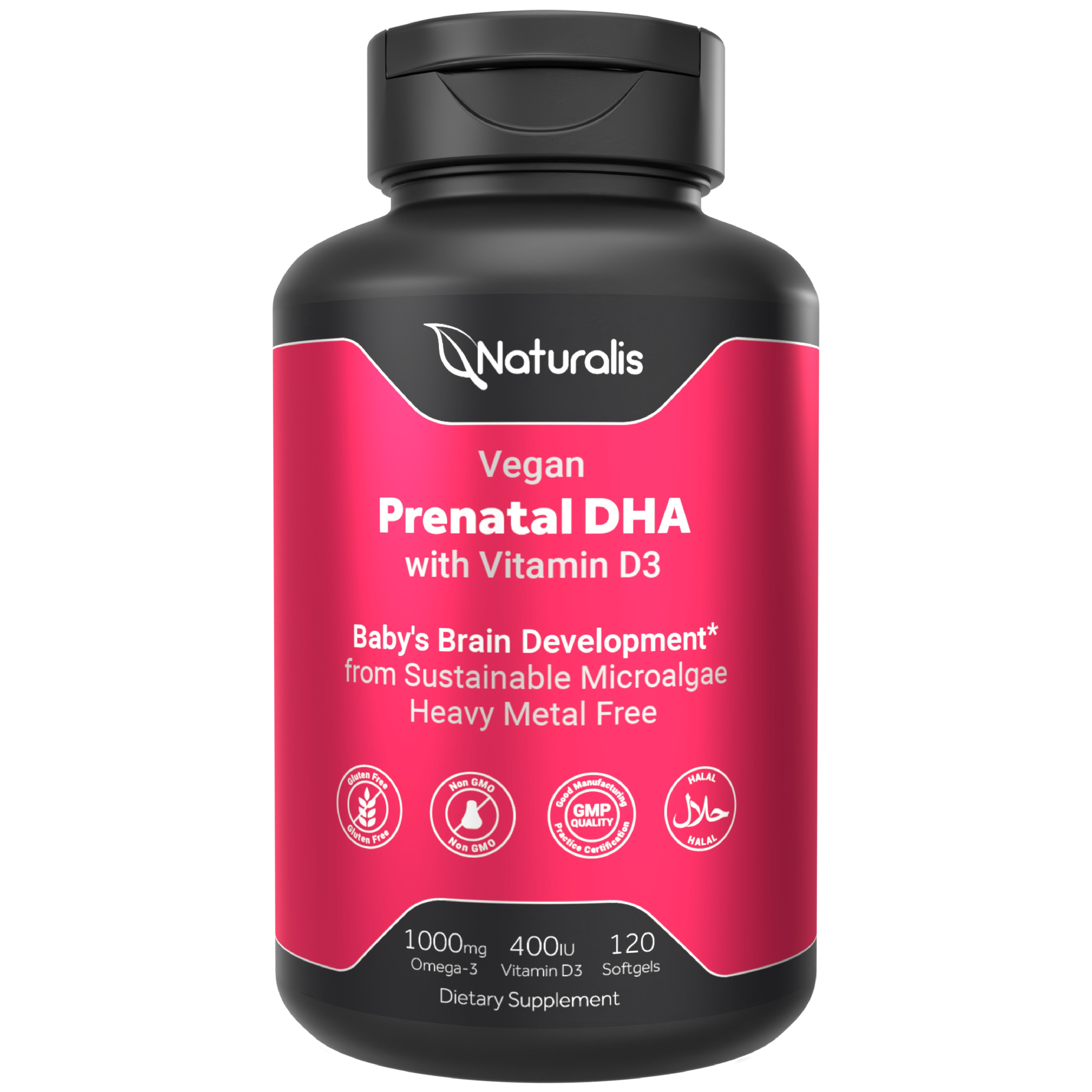 Naturalis Vegan Prenatal with Full Specrum Omega-3 | Algae DHA, EPA, DPA, Vitamin D3 & Active Folate L 5-MTHF | Vegan Society Certified, Sustainably Sourced, Non-GMO & Soy Free