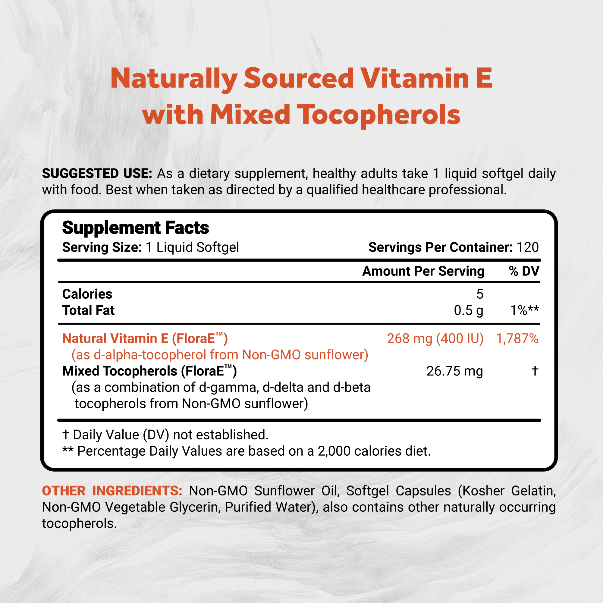 Naturalis Sunflower Vitamin E 268mg (400 IU) with Mixed Tocopherols | Essential Skin Vitamin & Immune Support | Non-GMO, Soy & Gluten Free