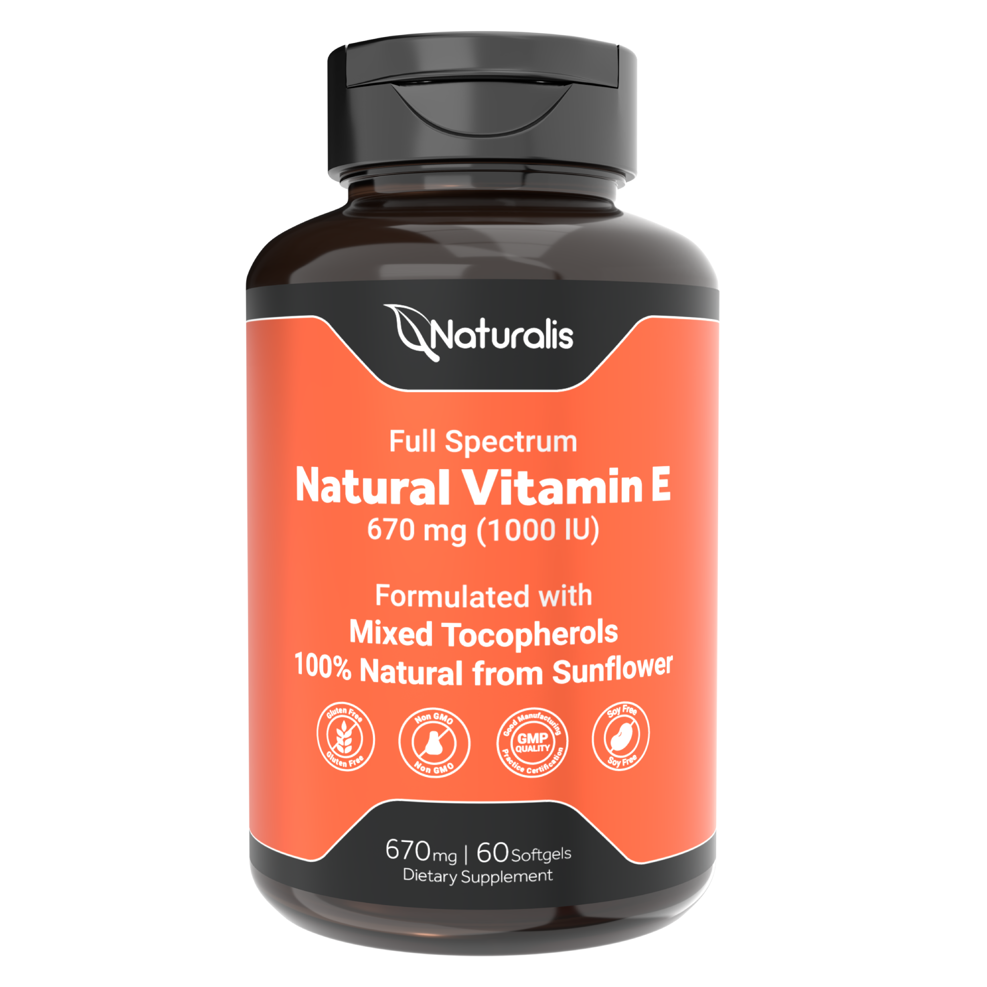 Naturalis Sunflower Vitamin E 670mg (1000 IU) with Mixed Tocopherols | Essential Skin Vitamin & Immune Support | Non-GMO, Soy & Gluten Free