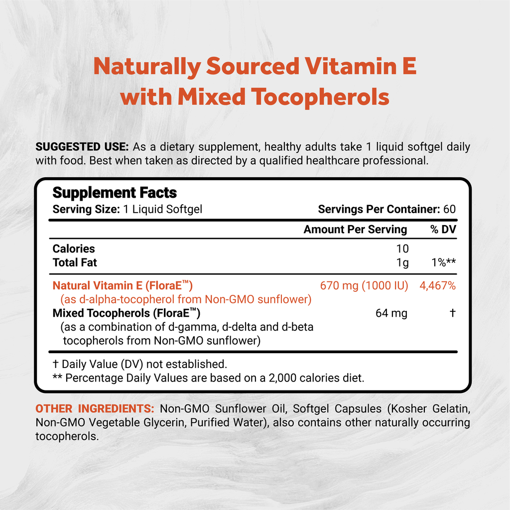 Naturalis Sunflower Vitamin E 1000 IU | High-Potency Natural Mixed Tocopherols, Soy-Free
