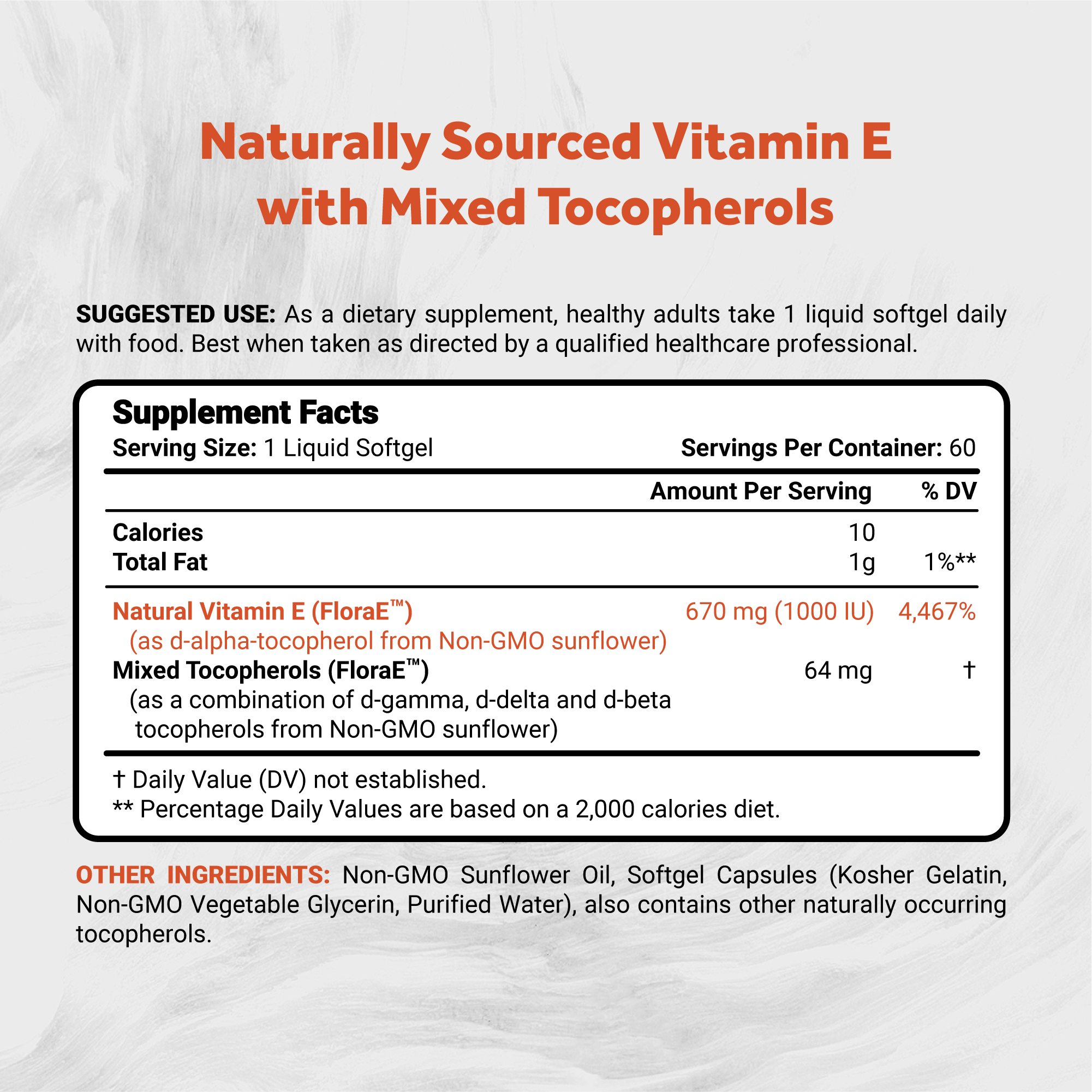Naturalis Sunflower Vitamin E 670mg (1000 IU) with Mixed Tocopherols | Essential Skin Vitamin & Immune Support | Non-GMO, Soy & Gluten Free