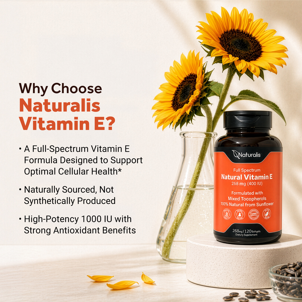 Naturalis Sunflower Vitamin E 268mg (400 IU) with Mixed Tocopherols | Essential Skin Vitamin & Immune Support | Non-GMO, Soy & Gluten Free