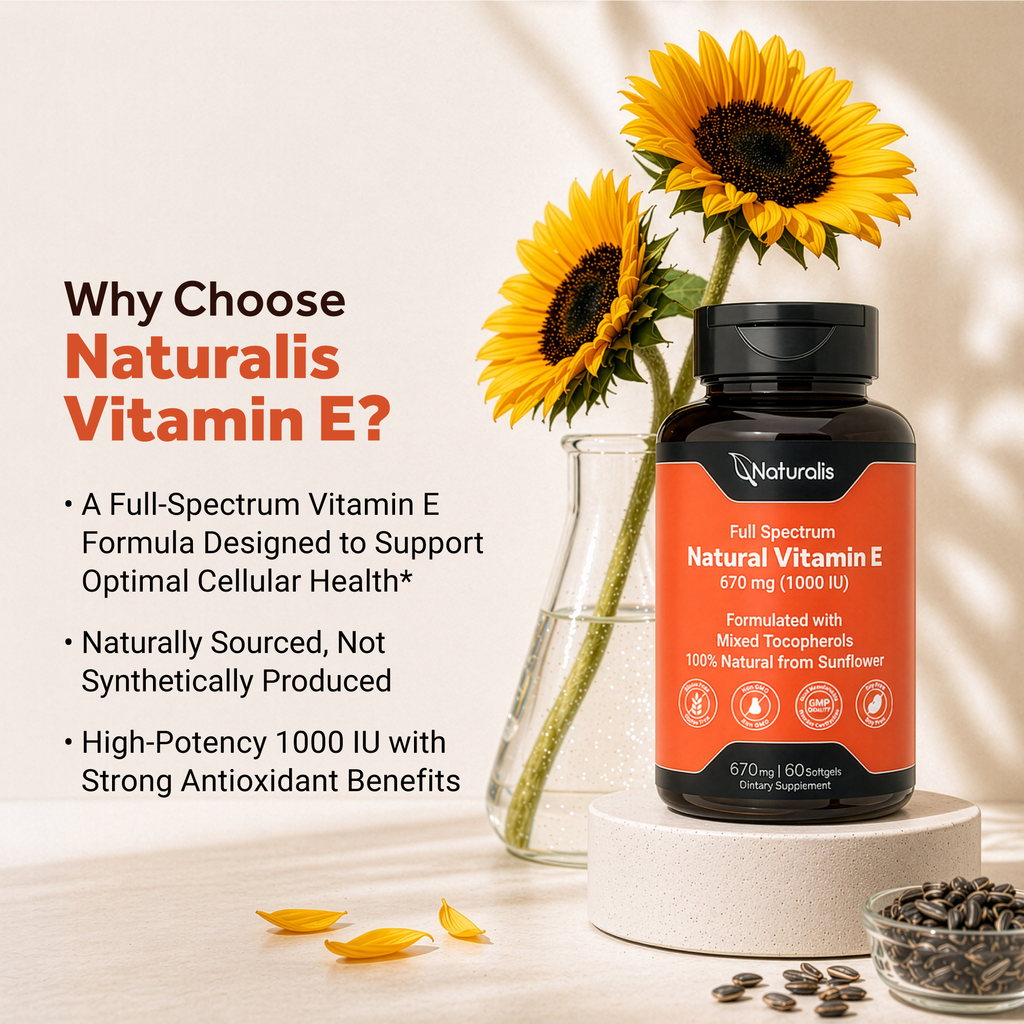Naturalis Sunflower Vitamin E 1000 IU | High-Potency Natural Mixed Tocopherols, Soy-Free
