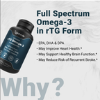 Naturalis Ultimate rTG Omega 3 Fish Oil 1800mg from Wild New Zealand Tuna | IFOS Certified & Sustainably Sourced | Full Spectrum Omega3s EPA, DHA & DPA