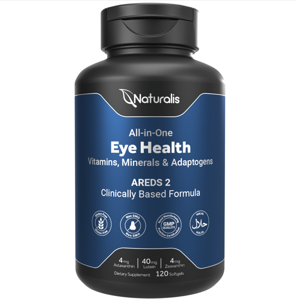 Naturalis Areds2 Eye Supplement Plus Vision Adaptogen Blend | Lutein, Zeaxanthin, Astaxanthin, Bilberry, Blueberry, Cranberry & Grape Seed
