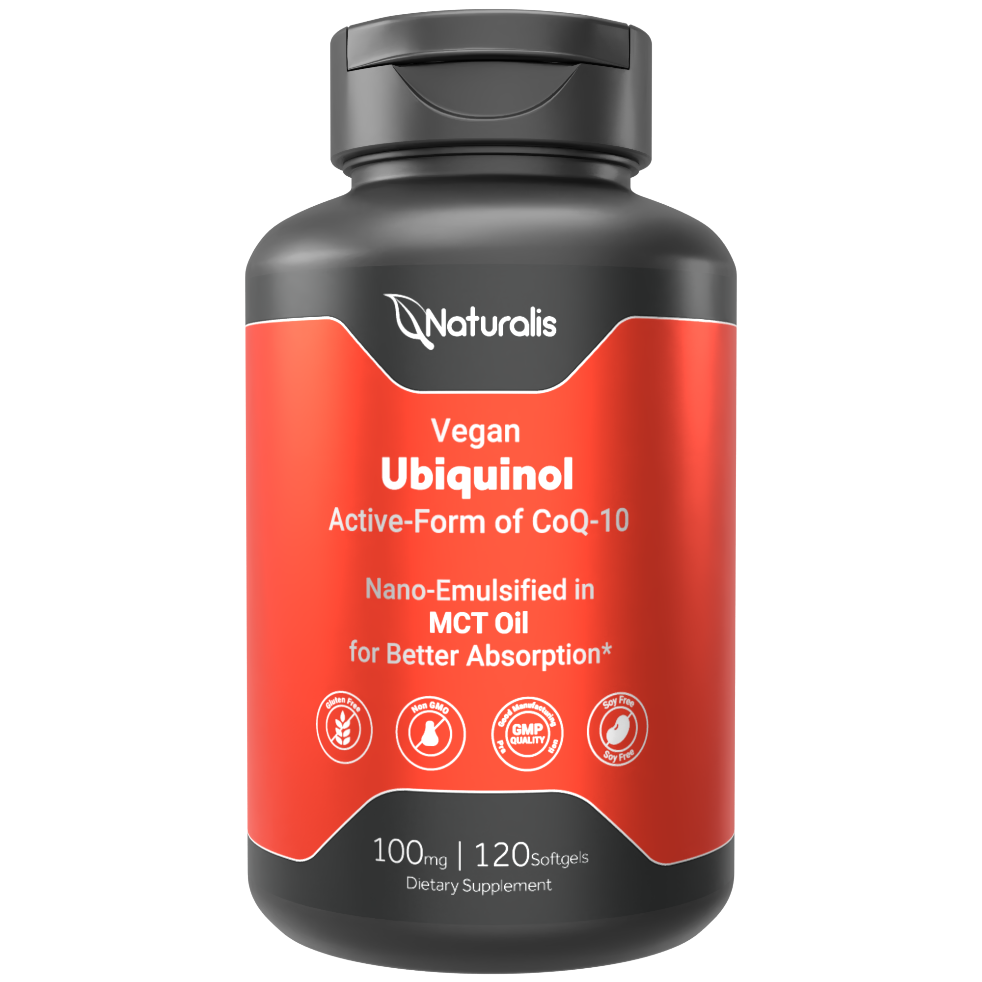 Naturalis Ubiquinol 100mg Active CoQ-10 Emulsified in MCT Oil for Better Absorption | Gluten Free, Non-GMO & Soy-Free | Cardiovascular Wellness, Antioxidant Protection, and Healthy Skin*