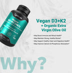 Naturalis Vegan Vitamin D3 + K2 with Extra Virgin Olive Oil | 5000iu Vitamin D with 120mcg MK7 Vitamin K | Better Support for Bone & Immune Health | Vegan Society Certified