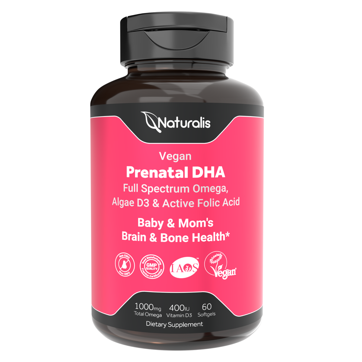 Naturalis Vegan Prenatal | Neurologist-Developed: Algae DHA/EPA/DPA + Vitamin D3 + Active Folate