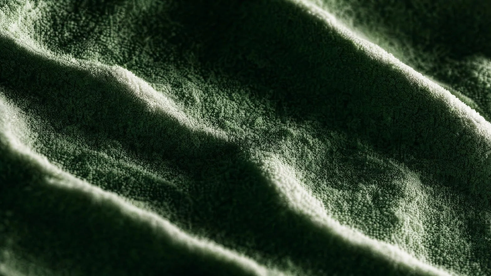 Macro of soft, velvety dark green folds